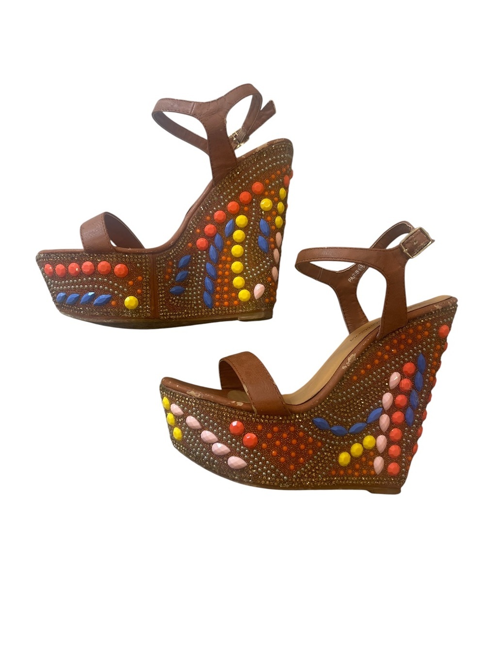 Lauren Lorraine Embellished Wedge Sandals Size 6 Boho Festival